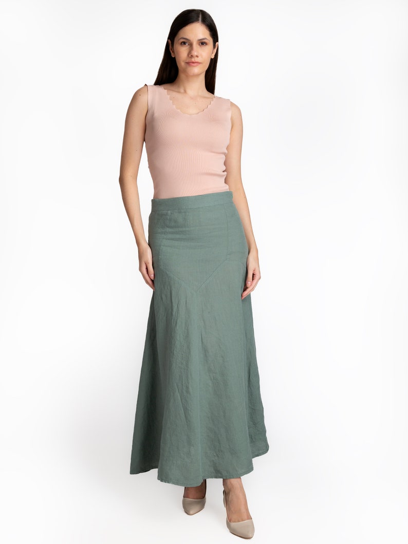 Linen Maxi Skirt Mid Waist Zipper closure Skirt For Women %100 Linen Skirt women's linen skirt women's clothing image 7