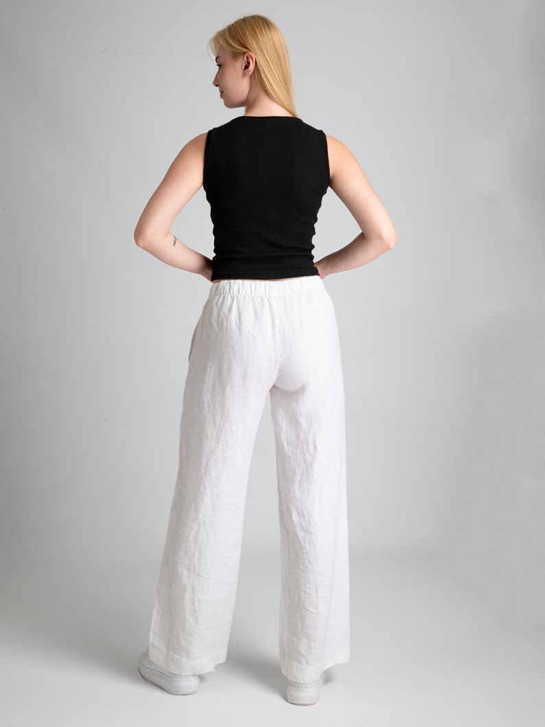 White Linen Pants Pants For Women Linen Trousers with Pockets Low Waist Pants Women's Linen Pants Women's Clothing %100 Linen image 4