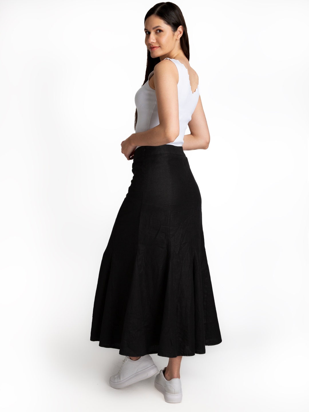Maxi Black Linen Skirt Mid Waist Linen Skirt Womens Casual Relaxed maxi-black-linen-skirt-mid-waist-linen-skirt-womens-casual-relaxed
