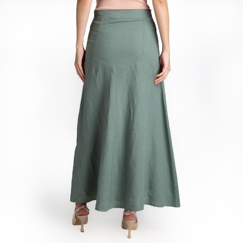 Linen Maxi Skirt Mid Waist Zipper closure Skirt For Women %100 Linen Skirt women's linen skirt women's clothing image 5