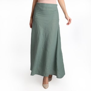 Linen Maxi Skirt Mid Waist Zipper closure Skirt For Women %100 Linen Skirt women's linen skirt women's clothing image 4