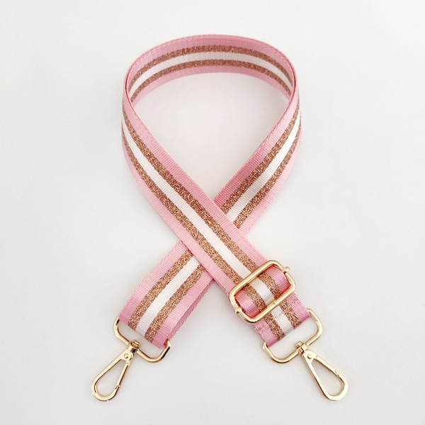 Purse Strap, Pink White And Gold Bag Strap, Guitar Strap, Camera Strap for Handbag, Crossbody Strap for Purse, Shoulder Bag Strap