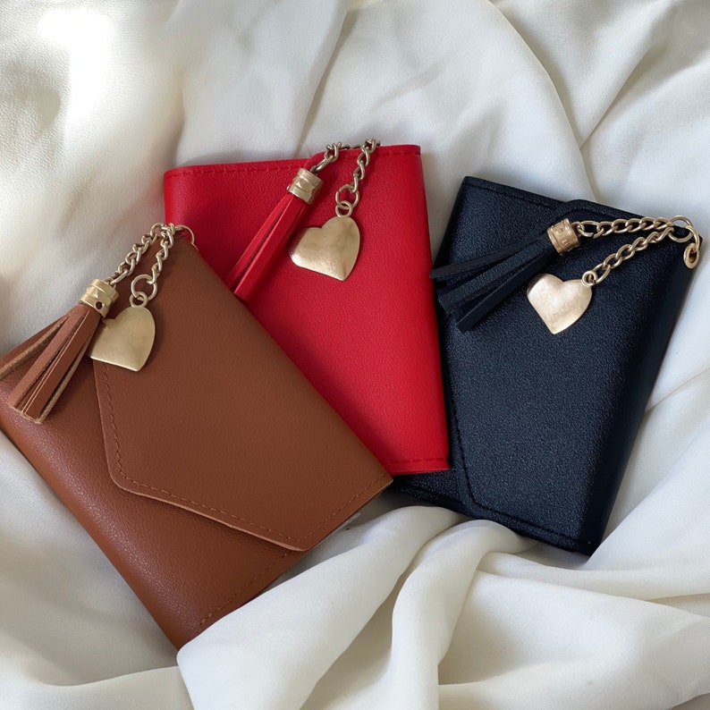 Tri Fold Wallet Women ID Card Holder Purse Heart Tag With - Etsy
