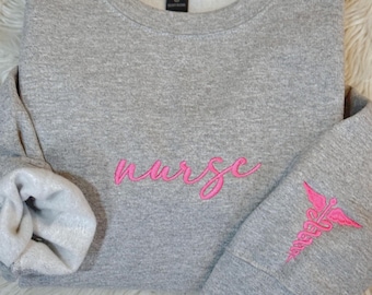 Embroidered NURSE Sweatshirt | Nurse Pullover Sweatshirt | Gift for Grad | New Nurse Gift | Nurse Crewneck Sweatshirt