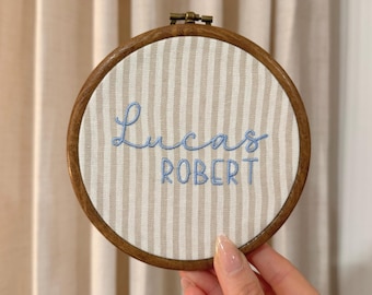 Baby name sign embroidered announcement, Newborn birth announcement plaque, Name birth announcement, Hospital Door Name Plate