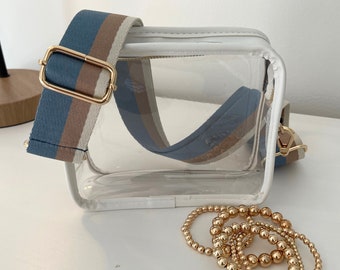 Stadium Game Day Purse - Clear Blue Beige Tan Stadium Bag