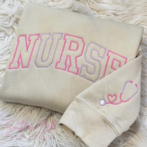 Embroidered NURSE Athletic Block Gemma Sweatshirt | Nurse Pullover Sweatshirt | Gift for Grad | New Nurse Gift | Nurse Crewneck Sweatshirt