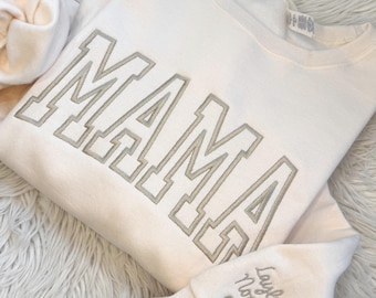 Custom Mama Embroidered Sweatshirt, Varsity Mama Sweatshirt, Personalized Mom Embroidered Sweatshirt, Pregnancy Announcement
