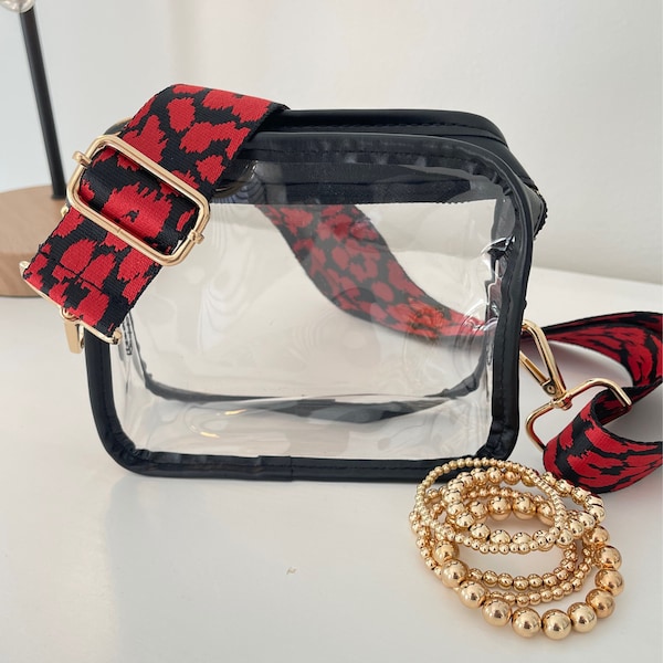 Stadium Game Day Purse - Clear Red and Black Leopard Bag