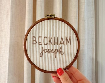 Baby name sign embroidered announcement, Newborn birth announcement plaque, Name birth announcement, Hospital Door Name Plate