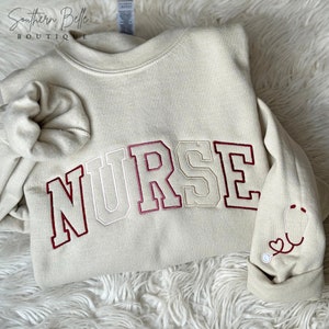 Embroidered NURSE Athletic Block Gemma Sweatshirt | Nurse Pullover Sweatshirt | Gift for Grad | New Nurse Gift | Nurse Crewneck Sweatshirt