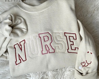 Embroidered NURSE Athletic Block Gemma Sweatshirt | Nurse Pullover Sweatshirt | Gift for Grad | New Nurse Gift | Nurse Crewneck Sweatshirt