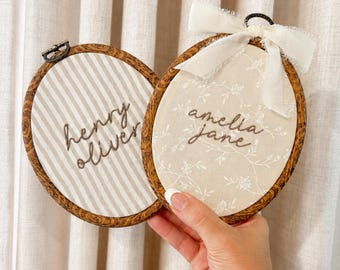 Baby name sign embroidered announcement, Newborn birth announcement plaque, Name birth announcement, Hospital Door Name Plate