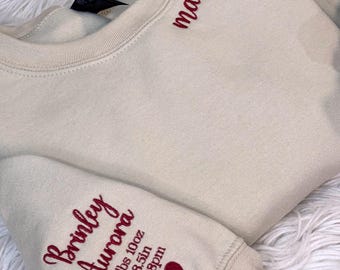 Custom Mama Embroidered Sweatshirt, Curved Neckline Mama Sweatshirt, Personalized Mom Embroidered Sweatshirt, Pregnancy Announcement