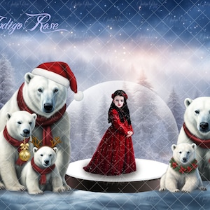 Christmas Digital Background, Polar Bear Snow Globe, Photoshop Layered PSD, Snow Globe Overlay, Digital Download