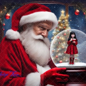 Christmas Digital Background, Santa Holding Snow Globe, Photoshop Layered PSD, Snow Globe Overlay, Digital Download