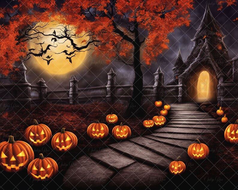 6 Colorful Halloween Digital Backdrops Haunted House Haunted - Etsy