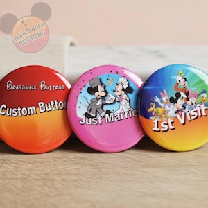 Disney Button Bundle – 3 Pack | Custom Trip, First Visit & Just Married | Personalised Theme Park Badges