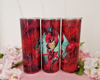 Taza para beber del hotel Alastor Hazbin con tapa y pajita, lindo regalo | Idea de regalo para el día de San Valentín |