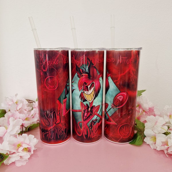 Alastor Hazbin Hotel Trinkbecher mit Deckel & Strohhalm,niedlich |Geschenk |Valentinstag|Geschenkidee |Geburtstag |Tumbler