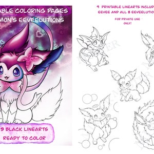 Coloring Page Eevee and Friends| Coloring books | Eevee | Umbreon| Espeon | Children | Nachtara digital download