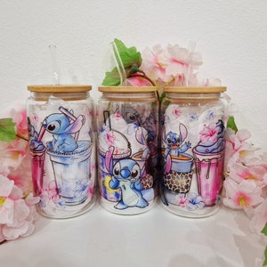 Stitch drinking glass with lid & straw, cute | gift | Valentine's Day | gift idea | birthday
