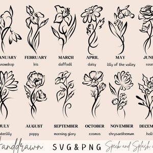 Pacote exclusivo de flor de nascença desenhada à mão svg / tatuagem de flor de nascença svg / svg botânico / png / floral oriental png / flores silvestres svg / DOWNLOAD DIGITAL