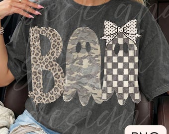 BOO ghosts PNG Design, Checkered, leopard, camo, Distressed Autumn PNG, Girly Png, Trendy thanksgiving png trendy fall png, Halloween design