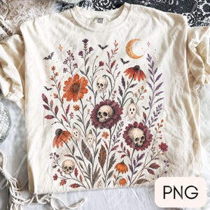 Gruselige Wildblumen png, Retro Herbst Sublimationsdesign, Cottagecore Herbst png, Trendy Blumen Herbst Png, Halloween Shirt Design Bild 3