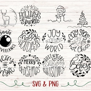 Hand beschriftete Weihnachtsrunden SVG-Bundle, frohe Weihnachten runde Verzierung svg, Bauernhausrunden svg, Kreis Verzierung Weihnachtsschnittdateien