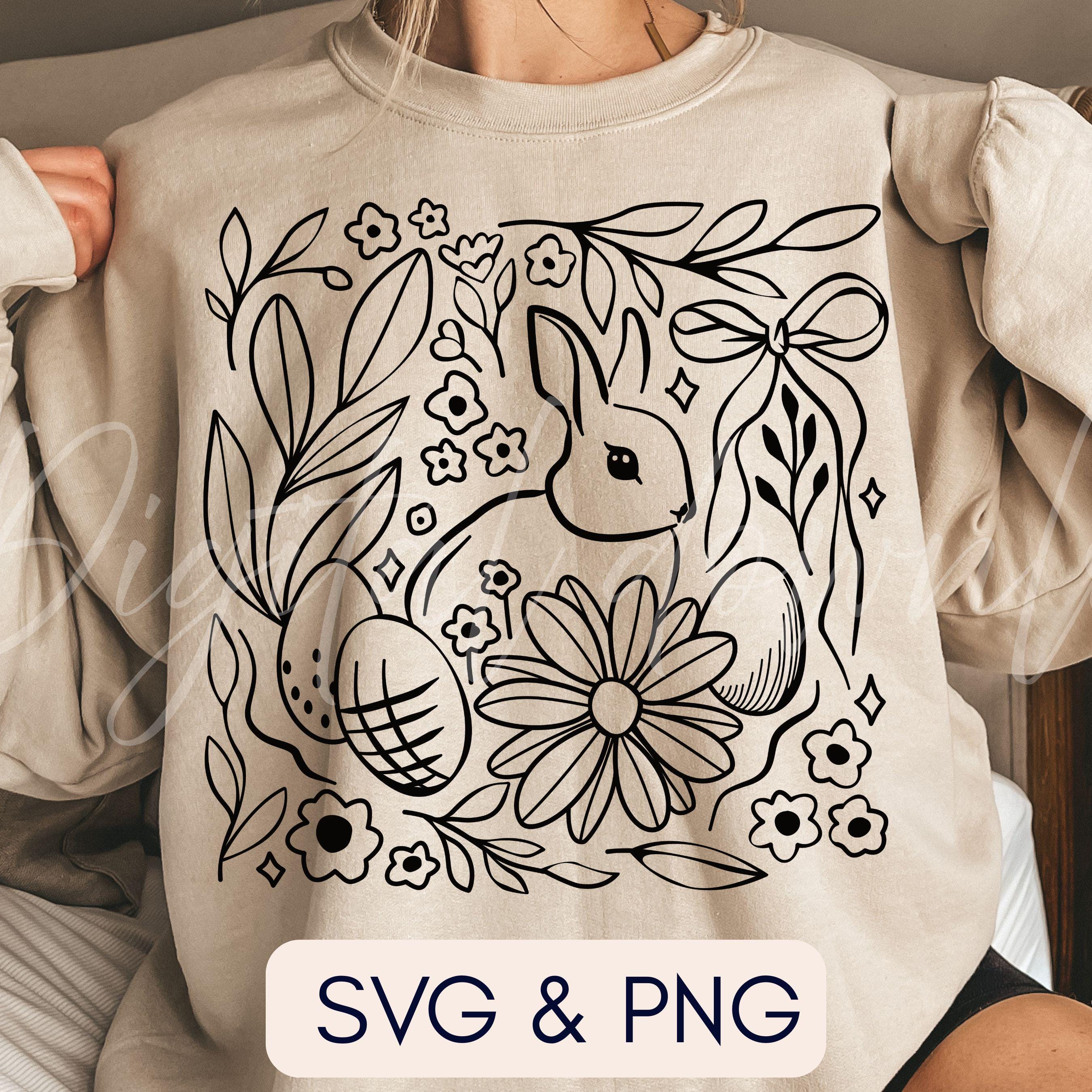 Easter Bunny Doodle SVG PNG: Coquette Spring Png, Spring Floral Shirt ...