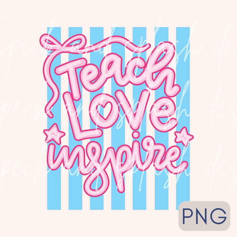 Preppy teacher png, stripe png, colorful png, teach love inspire png, educator png, retro trendy png for teacher, spring summer png image 3
