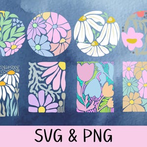 Fleurs rétro abstraites SVG et PNG, dessins de chemises florales pastel danoises, clipart formes florales bio, svg du marché aux fleurs, fichiers coupés SVG
