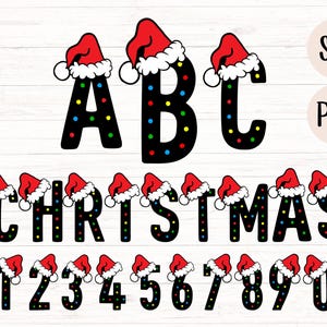 Weihnachten Nikolausmütze Alphabet SVG & PNG Bundle, bunte Weihnachtslichter Alphabet, a-z Weihnachtsbeschriftung svg Bündel, Weihnachtsalphabet-Schnittdateien