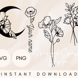 Lot de fleurs de pavot svg, svg de pavot, bouquet de coquelicots SVG, clipart coquelicot, design coquelicot lune, lot de fleurs d'août SVG, fichiers pour cricut