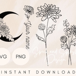 Chrysantheme SVG-Bundle, November-Geburtsblumen-Svg-Png, mystische Mondblumen-Svg, Blumenstiel-Name, individuelles November-Geburtstags-Svg, Blumen-Svg