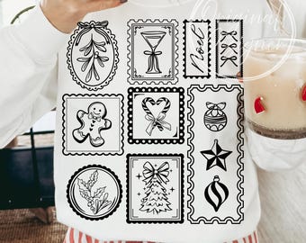 Christmas Coquette PNG Bundle: Vintage Winter mail stamp Designs (Digital Download