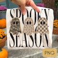 Retro patchwork ghosts png, checkered ghost design, trendy fall png, Halloween design, Sublimation design