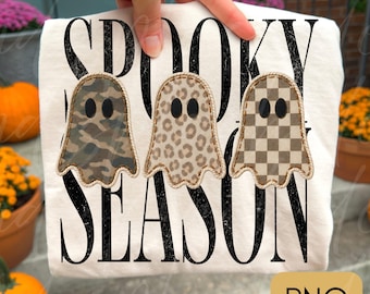 Retro patchwork ghosts png, checkered ghost design, trendy fall png, Halloween design, Sublimation design