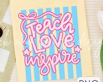 Profesora preppy png, rayas png, coloridas png, enseñar, amar, inspirar png, educadora png, retro moderna png para profesora, primavera verano png