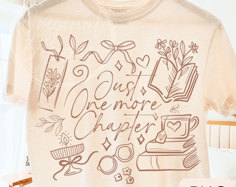 Just one more chapter PNG, bookish sweatshirt png, whimsical book Lover png design, Coquette doodle PNG, Aesthetic sweatshirt png