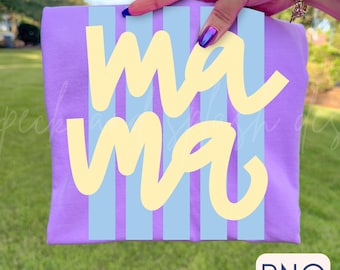 Striped mama png, Preppy retro mom png, trendy spring png, summer shirt design, trendy png, preppy png