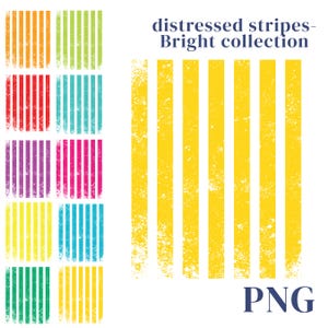 May include: A collection of distressed stripe designs in various bright colors, including orange, green, red, turquoise, purple, pink, yellow, and gold. The text "distressed stripes - Bright collection" and "PNG" are also present.