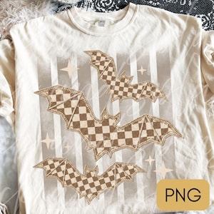 Faux patchwork Bats png, preppy stripe png, trendy fall png, Checkered png,  western design, Halloween png, Sublimation design