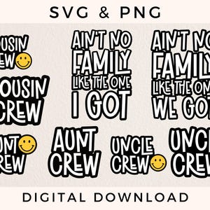 Paquete de svg de primos y tripulación, diseños de sublimación de primos y tripulación, svg/png de tíos y tripulación de tías incluidos, diseños svg de reunión familiar
