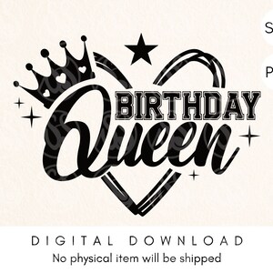 Verjaardag koningin hart svg, varsity belettering svg, tienermeisje verjaardag png, trendy girly verjaardag SVG-bestand knippen voor cricut, sweatshirt desifn
