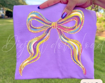 Rainbow Coquette Bow PNG: Glittered Brushstroke Ribbon Clipart, colourful graphic (Digital Download)