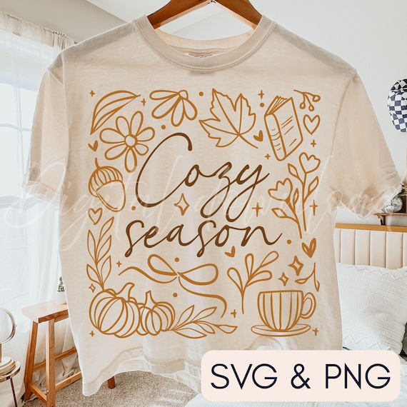 Cozy Season Fall Design: PNG SVG for Shirts, Books, Pumpkins (Digital Download
