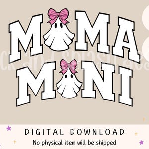 Kokette Halloween-Geist svg, passende Mama und Mini SVG, Varsity Buchstaben Mutter und Tochter SVG-Schnittdatei, weiße Mama Herbst-Sweatshirt PNG