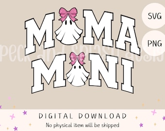 Mama and Mini Matching Halloween Ghost SVG PNG - Coquette Varsity Letters (Digital Download)